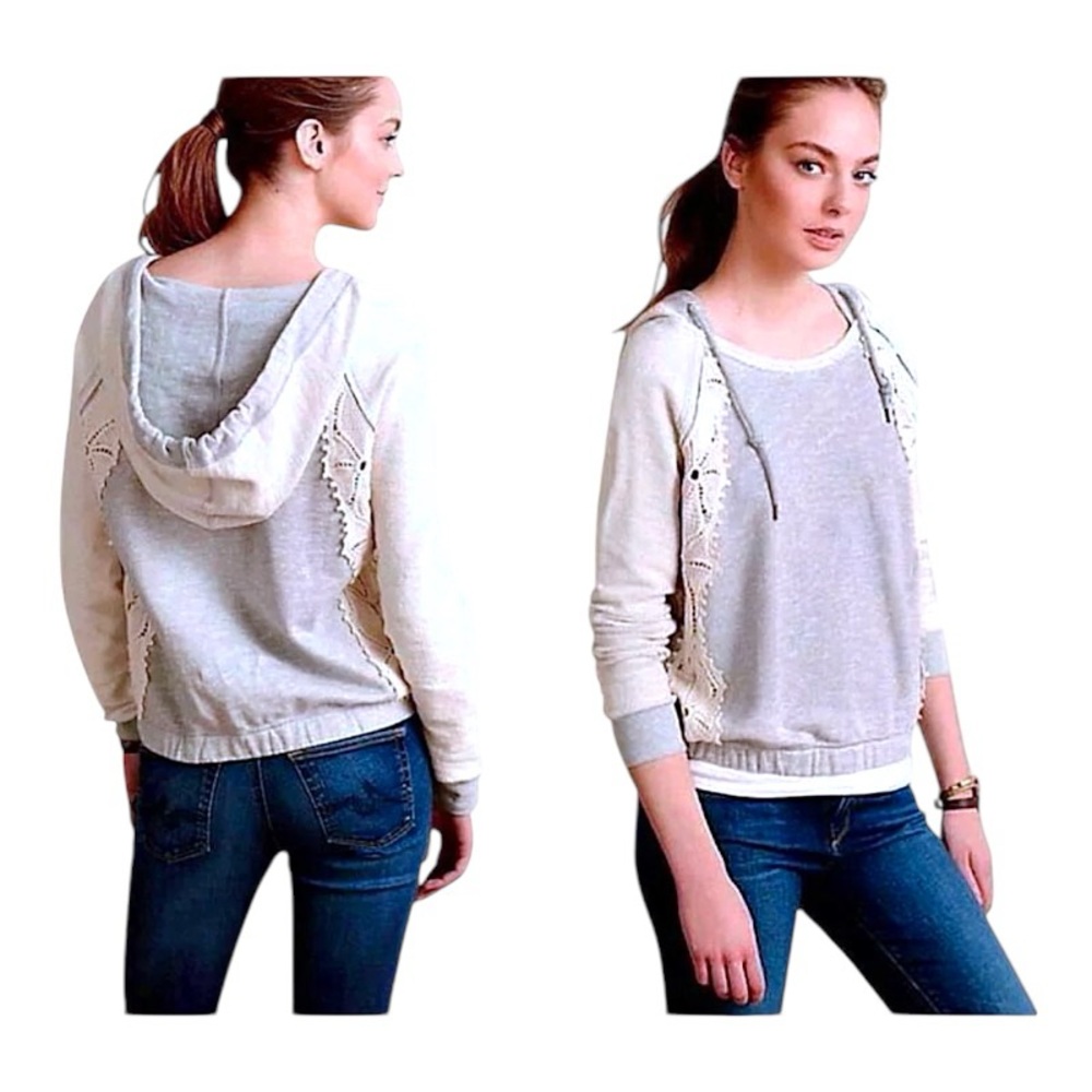 $148 Anthropologie Daisy Lace Top Large 10 12 Sweatshirt Hoodie Unique Hoody NWT
